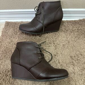 Brown Lace Up Wedge Ankle Boots